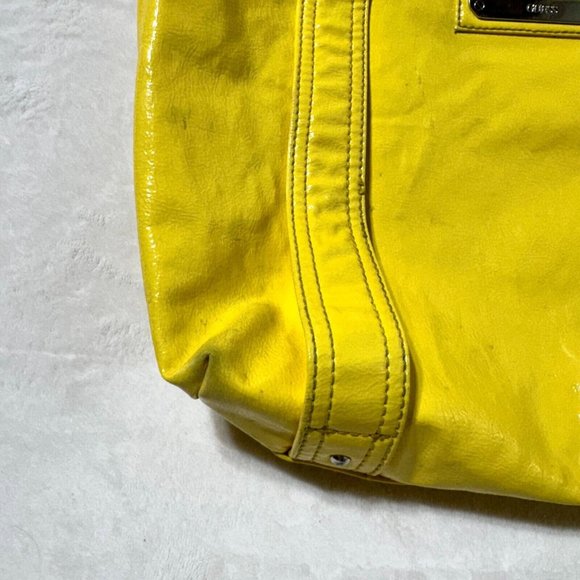 GUESS Large Tote Bag Bright Shiny Yellow with a Slight Water Stain - Fashionable - Picture 8 of 16